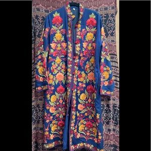 Hand embroidered cashmere knee length coat
